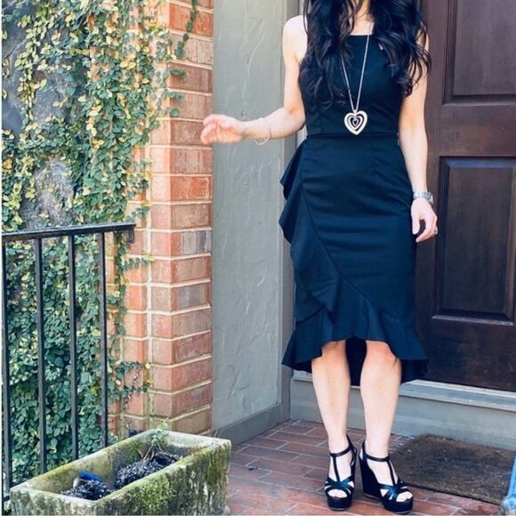 Black Sleeveless Ruffle Trimmed High Low Midi NEW - Picture 7 of 14